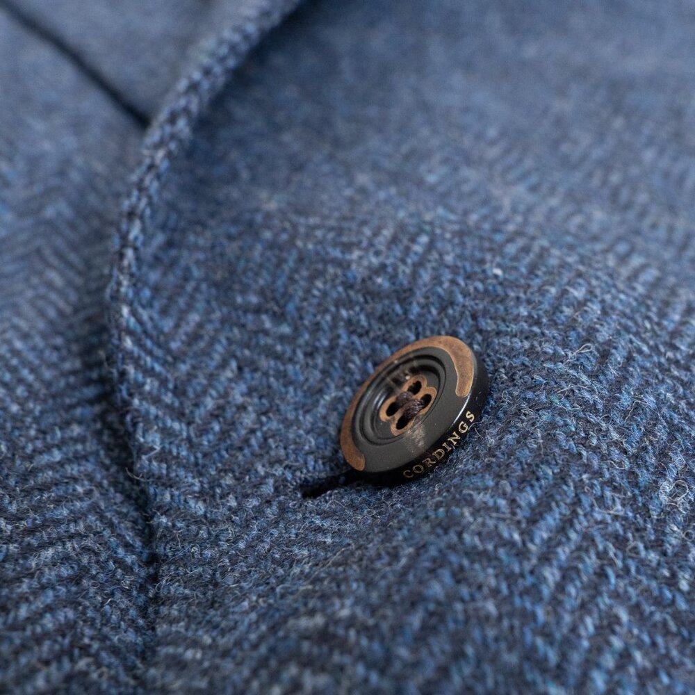 Cordings London Herringbone Tweed Blazer 44R Navy 100% Wool Jacket - Picture 8 of 15